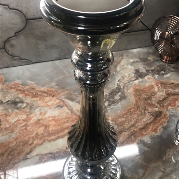 Glass Silvertoned Candle Pillars by Portofino Home - Picture 7 of 7